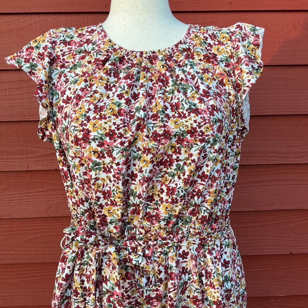 Womens Floral Tiered Midi Dress XXL 20 Multi Flutter Sleeve Boho Cottagecore - Picture 3 of 11